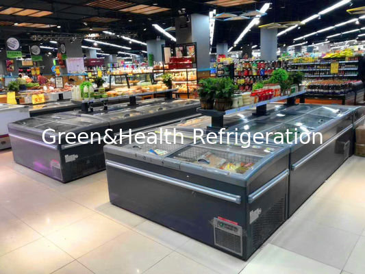 स्लाइडिंग ढक्कन के साथ सुपरमार्केट मांस और मछली द्वीप प्रदर्शन फ्रीजर